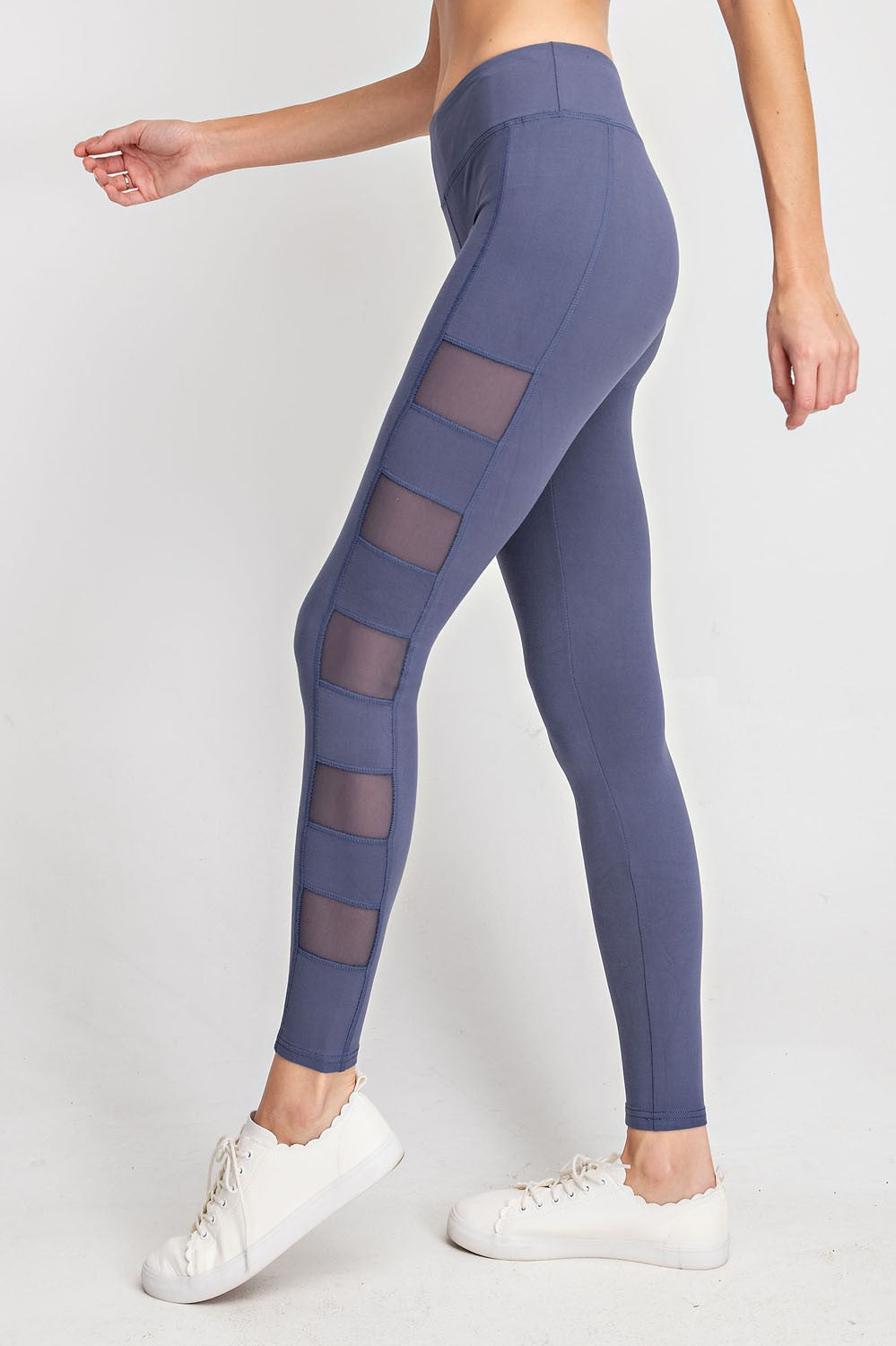 Feeling Confident Mesh Panel Leggings in Denim Blue BIN 31