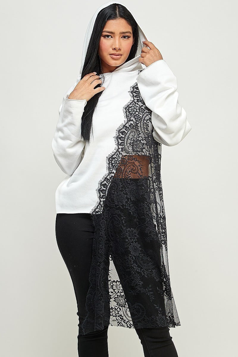 Black Lace Hooded Long Sleeve Top BIN 4