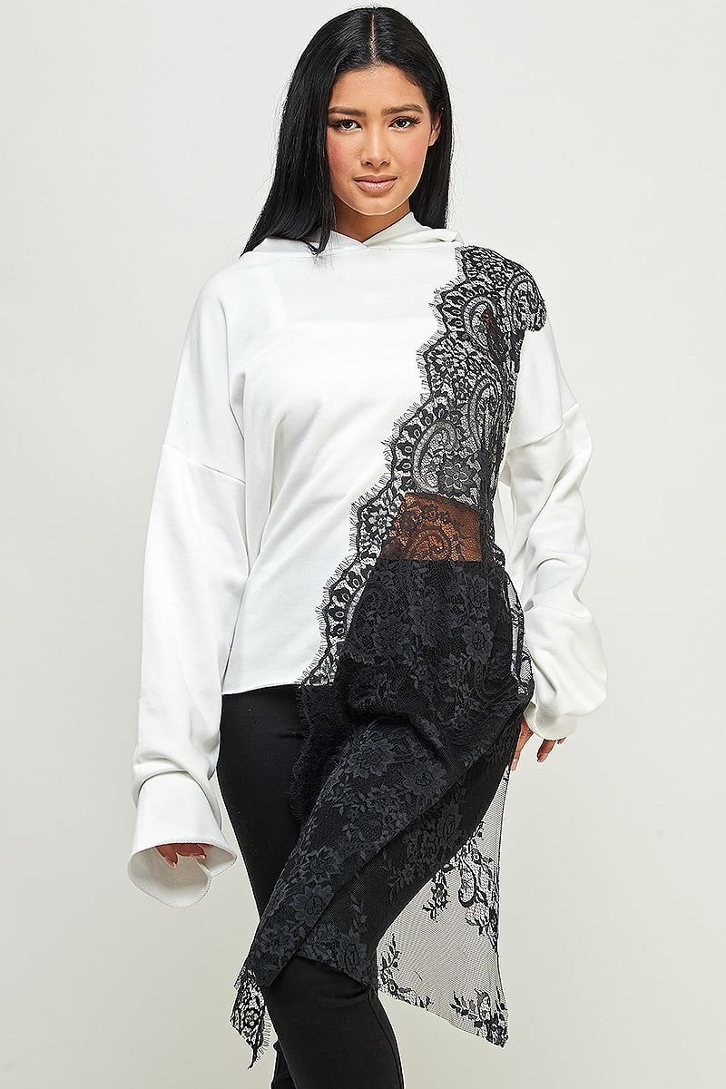 Black Lace Hooded Long Sleeve Top BIN 4