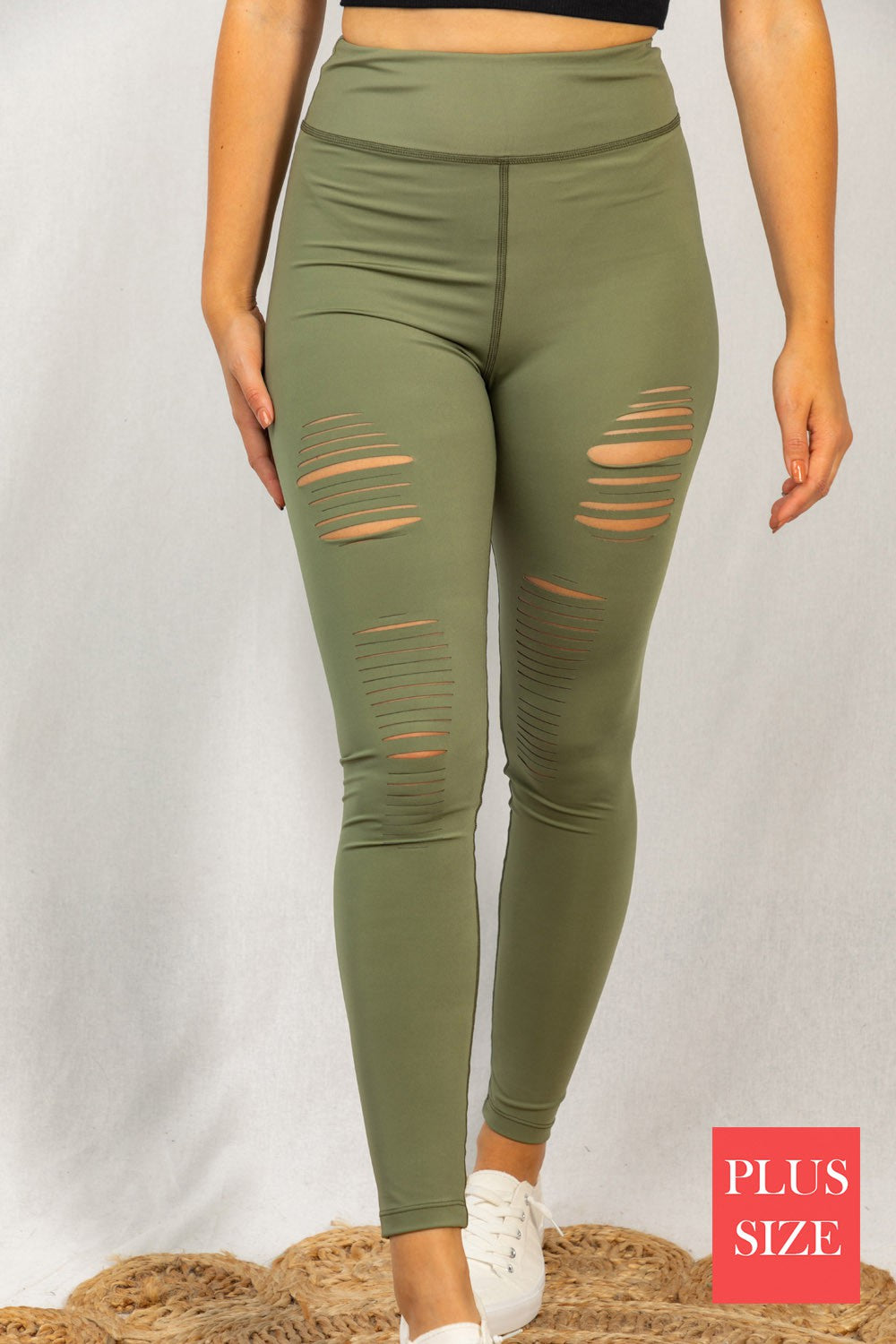 Spice Things Up Laser Cut Leggings in Olive BIN 34